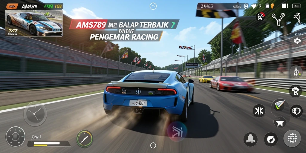 Screenshot menampilkan aksi balap mendebarkan dalam AMS789.