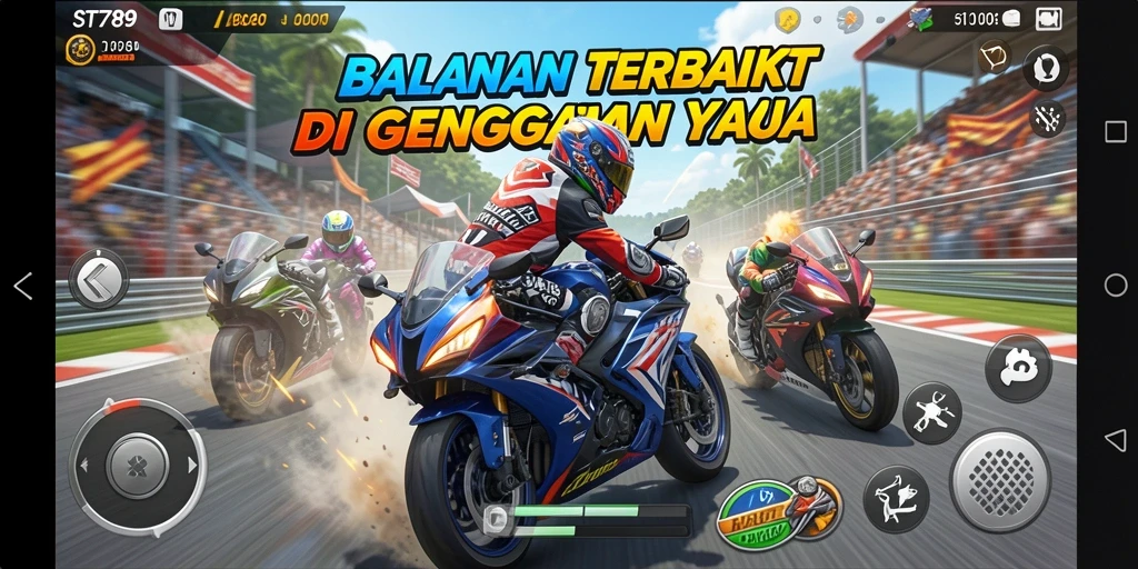 Gameplay menegangkan dalam balapan motor yang seru.